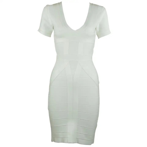 Herve Leger White Short Sleeve Bandage Dress - Size S - Picture 6 of 11